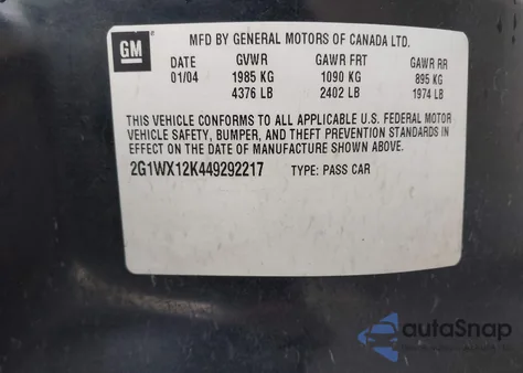 2004 Chevrolet Monte Carlo Ss z USA, uszkodzony, nr VIN 2G1WX12K449292217